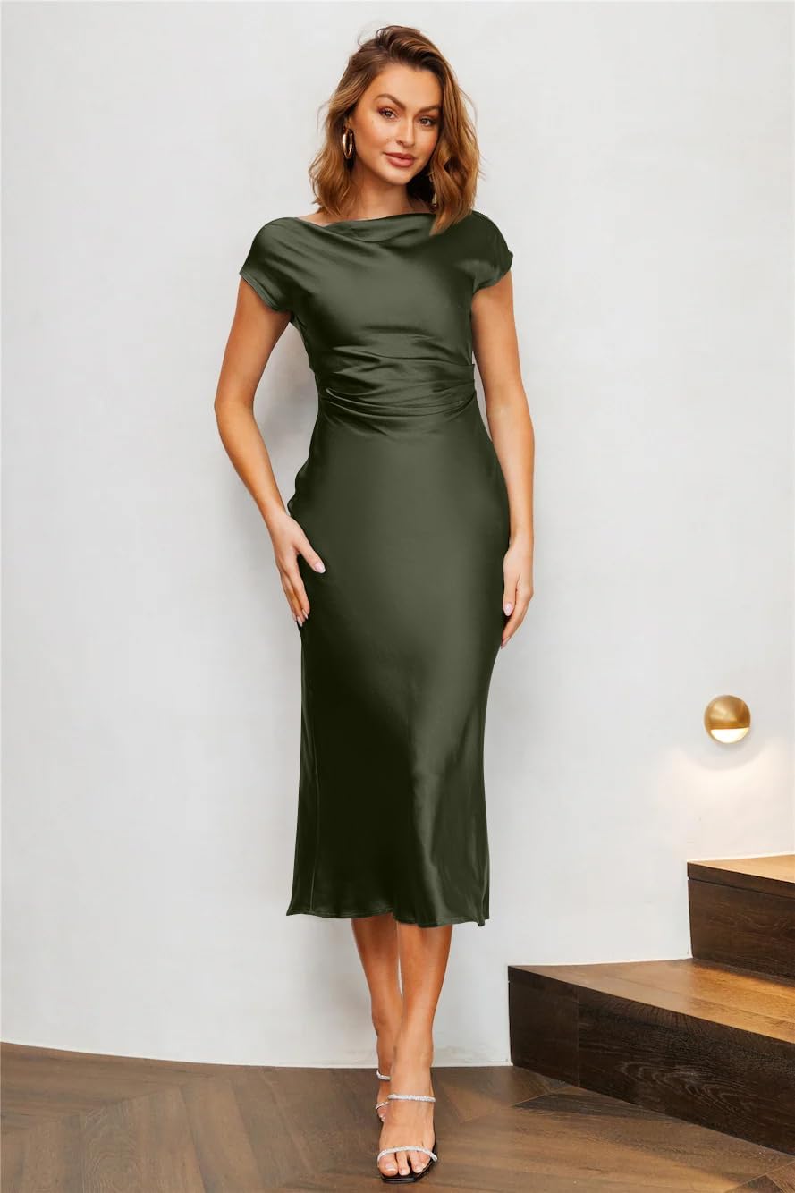 Memoriesea Women's Cowl Neck Midi Dress