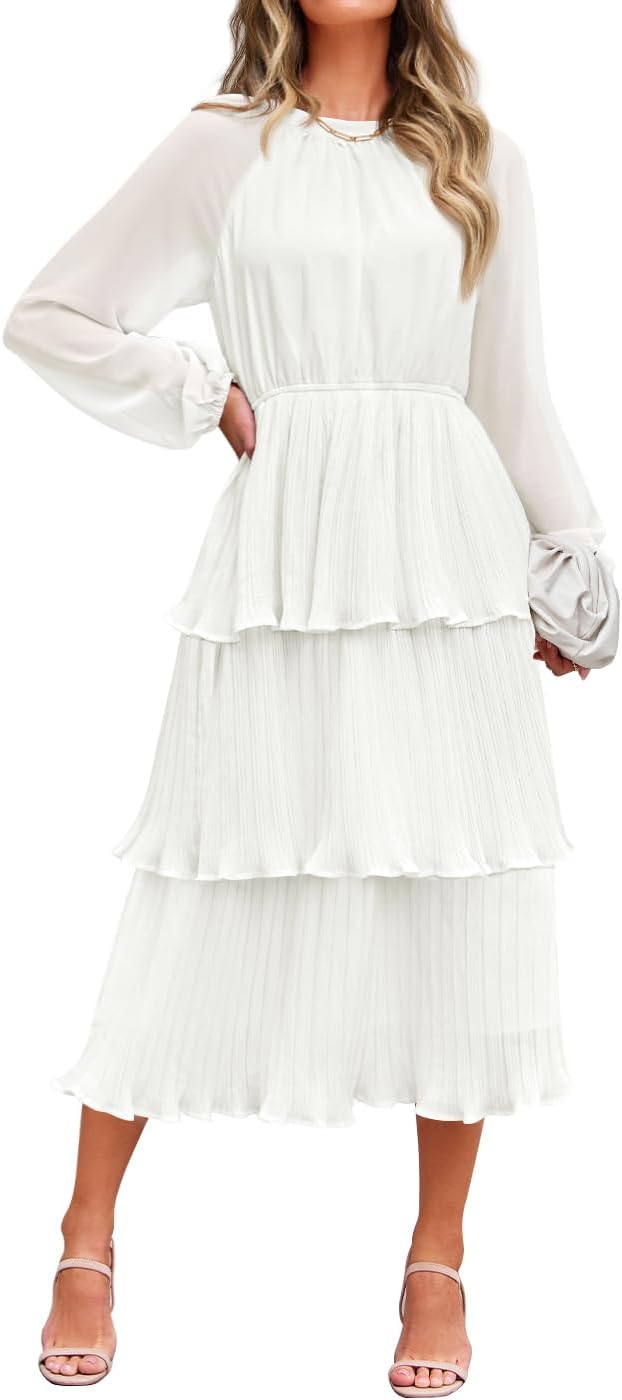 ZESICA Women’s Long Sleeve Tiered Midi Dress