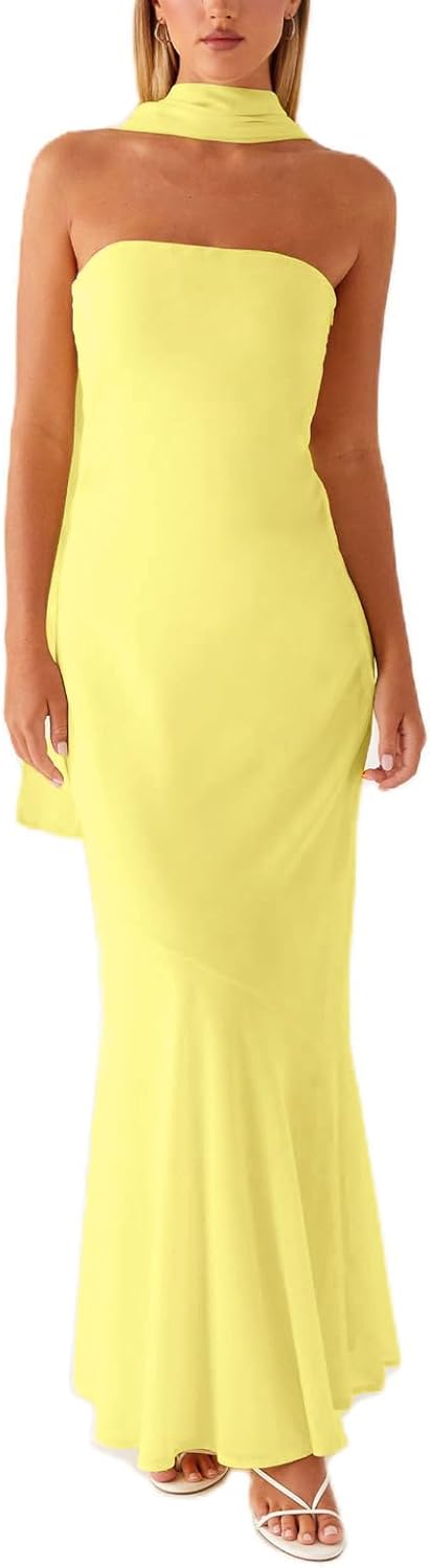 Women Strapless Floral Dress with Sarf Mesh Tube