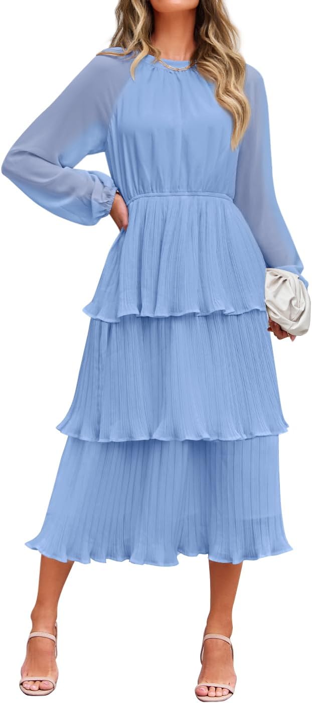 ZESICA Women’s Long Sleeve Tiered Midi Dress