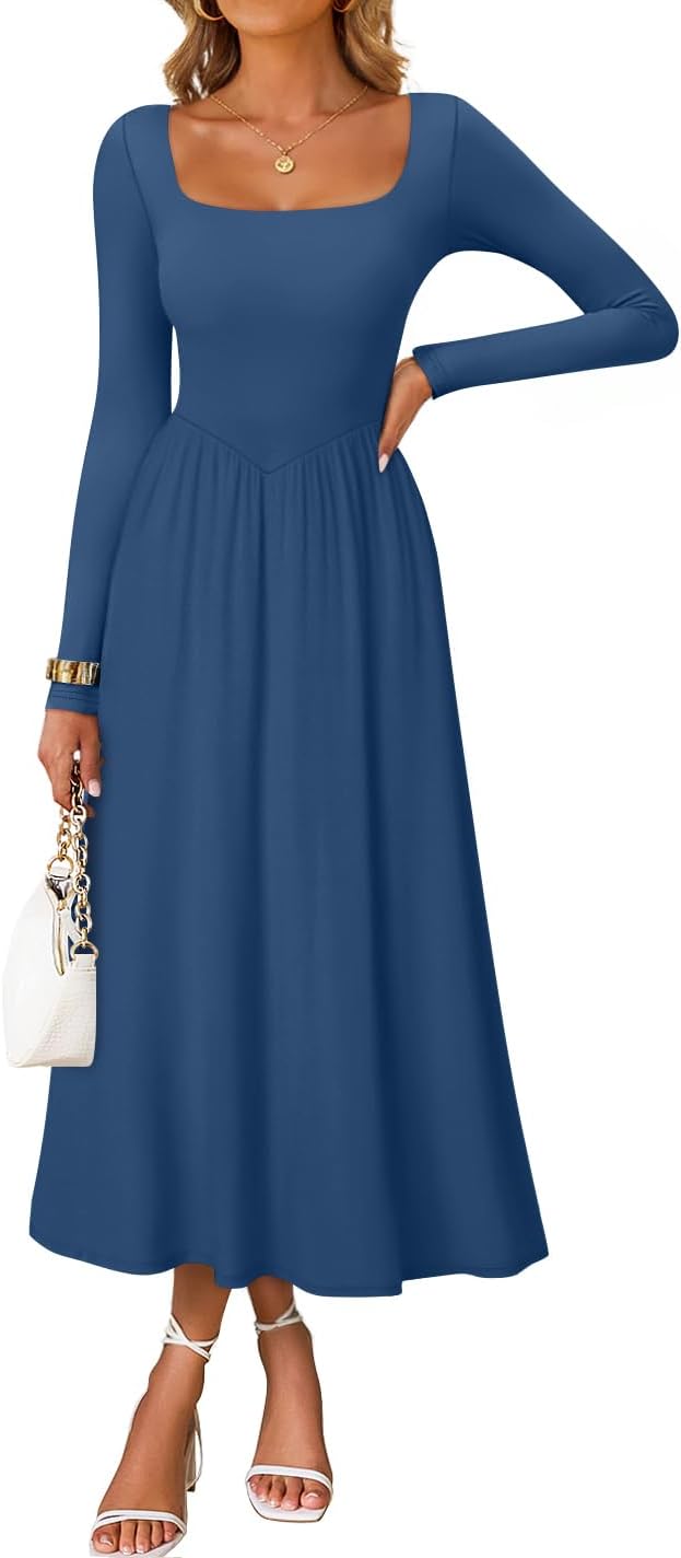 ZESICA Elegant Classy Square Neck Party Midi Dress