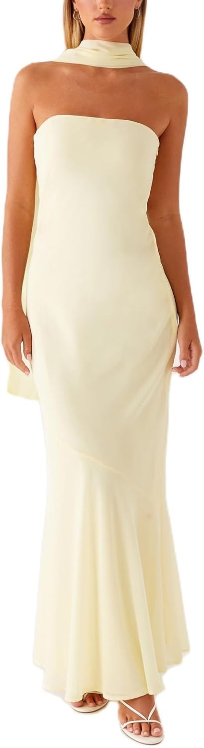 Women Strapless Floral Dress with Sarf Mesh Tube