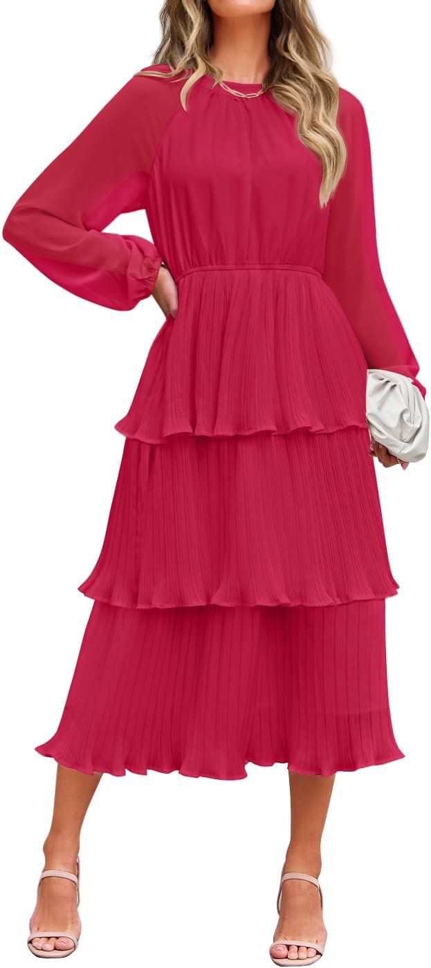 ZESICA Women’s Long Sleeve Tiered Midi Dress