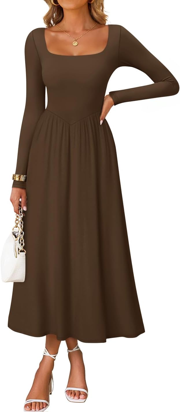 ZESICA Elegant Classy Square Neck Party Midi Dress