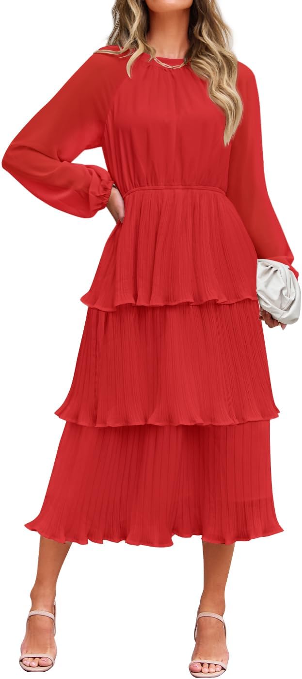 ZESICA Women’s Long Sleeve Tiered Midi Dress