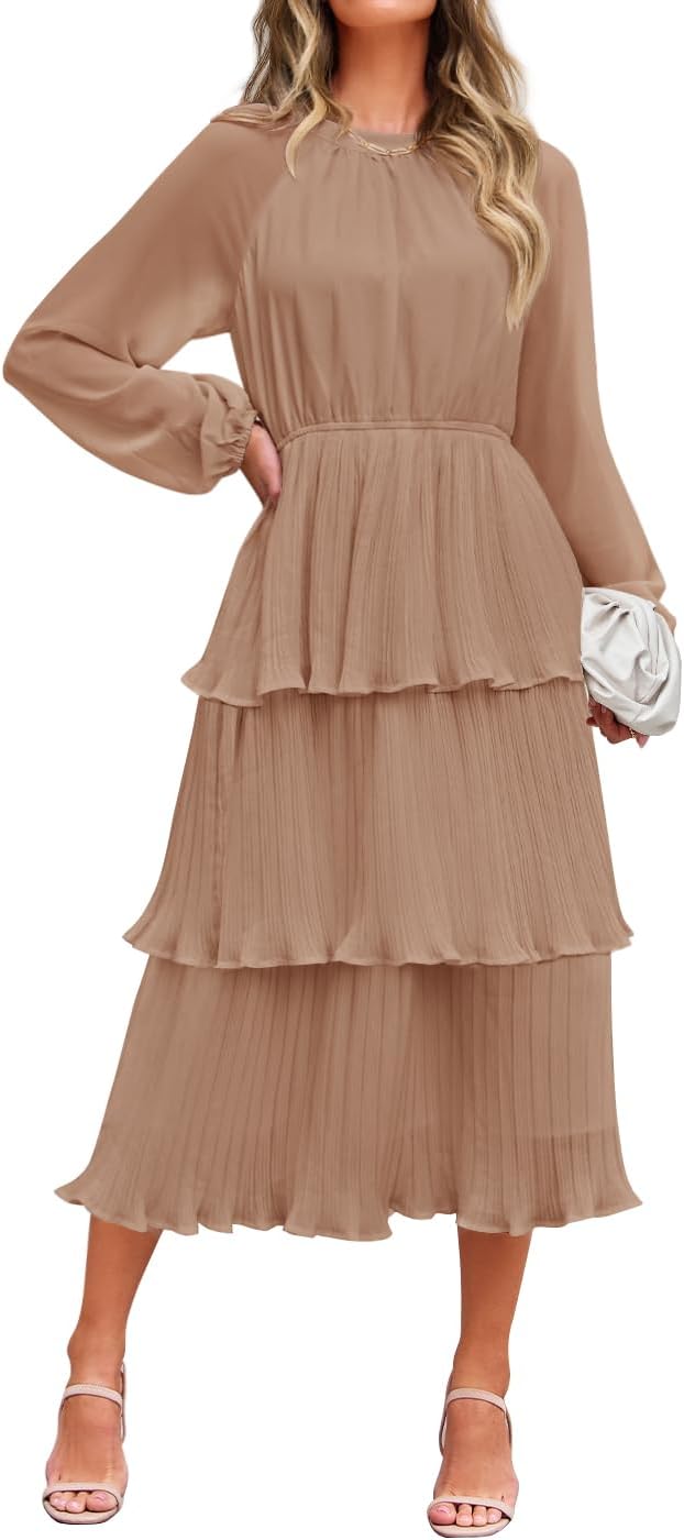 ZESICA Women’s Long Sleeve Tiered Midi Dress