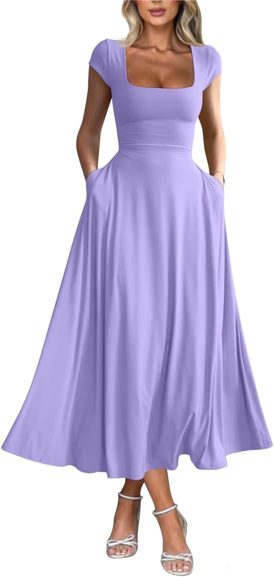 YMDUCH Women’s Casual Slim Maxi Dress with Pockets
