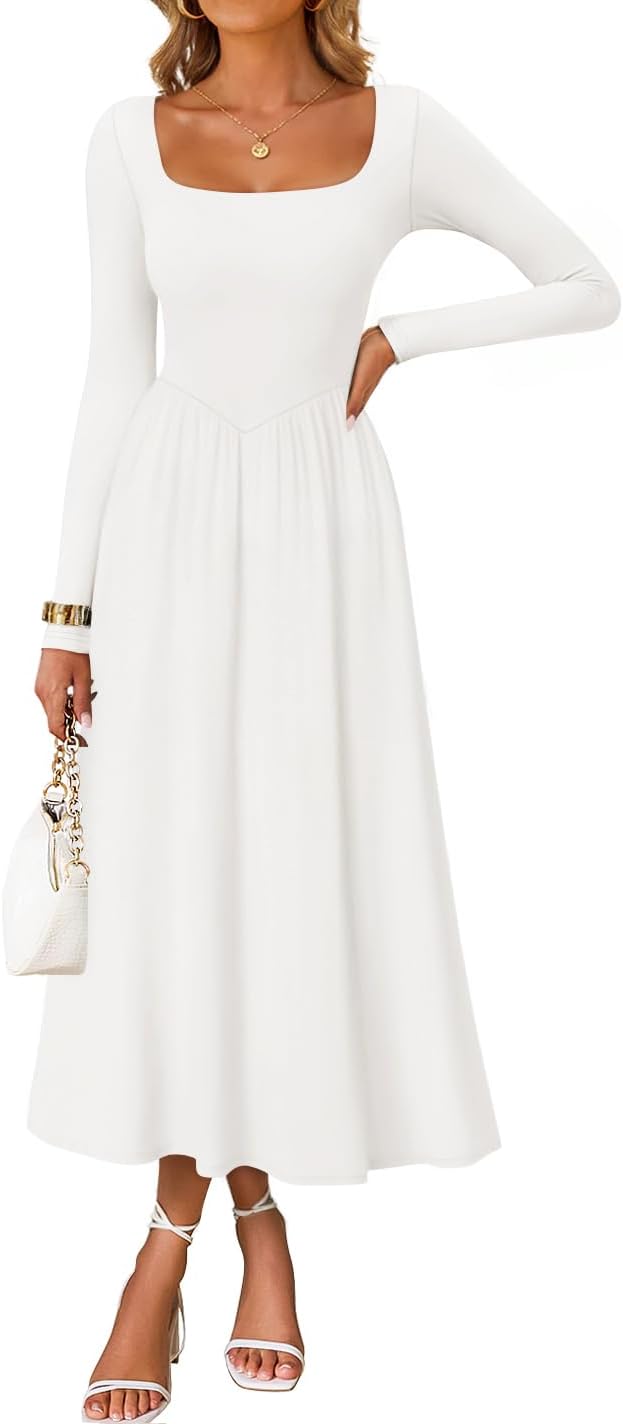 ZESICA Elegant Classy Square Neck Party Midi Dress