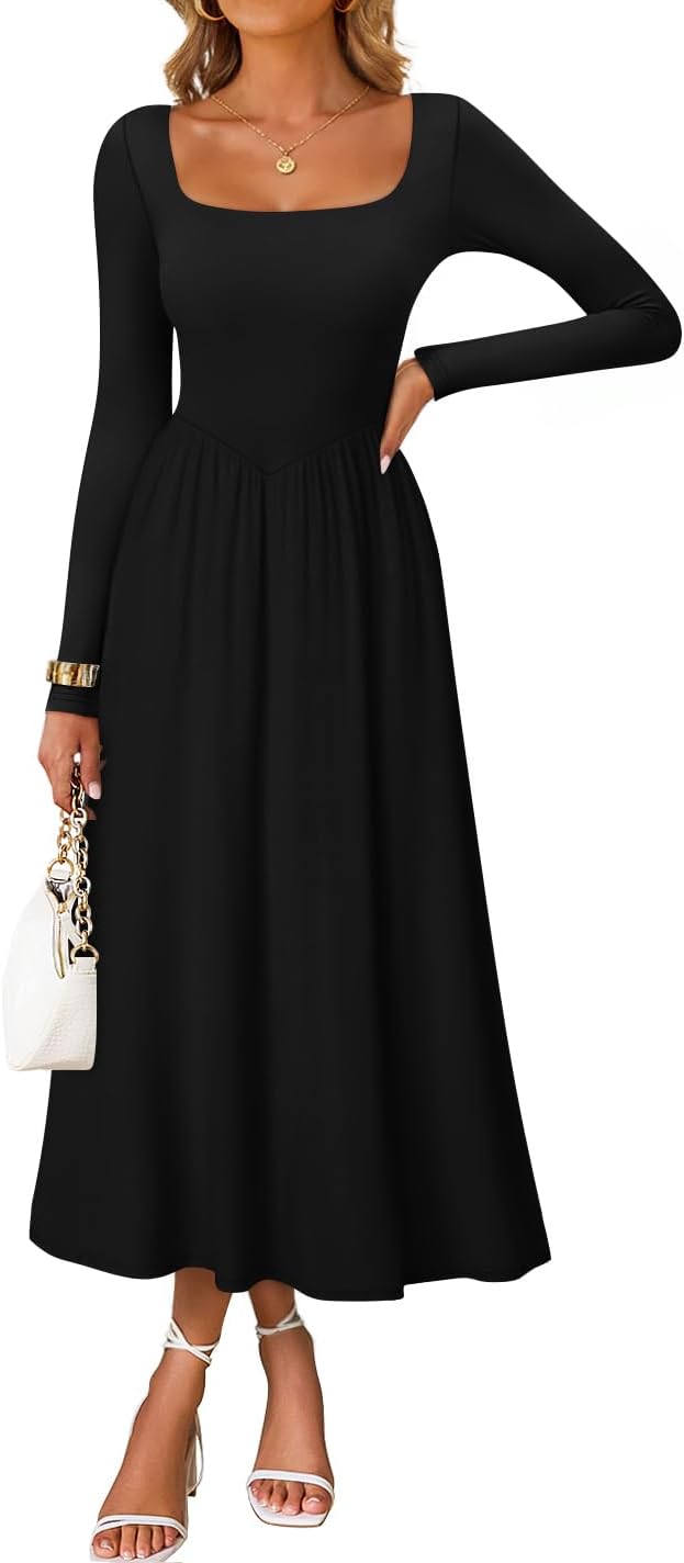ZESICA Elegant Classy Square Neck Party Midi Dress