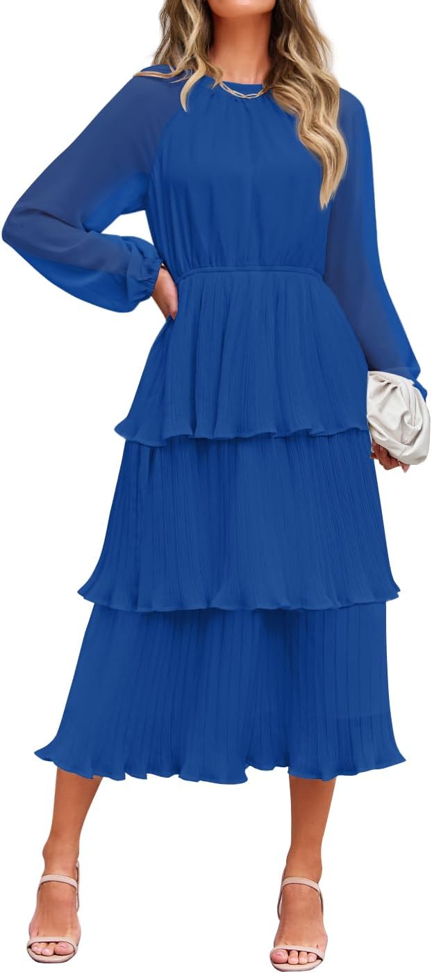 ZESICA Women’s Long Sleeve Tiered Midi Dress