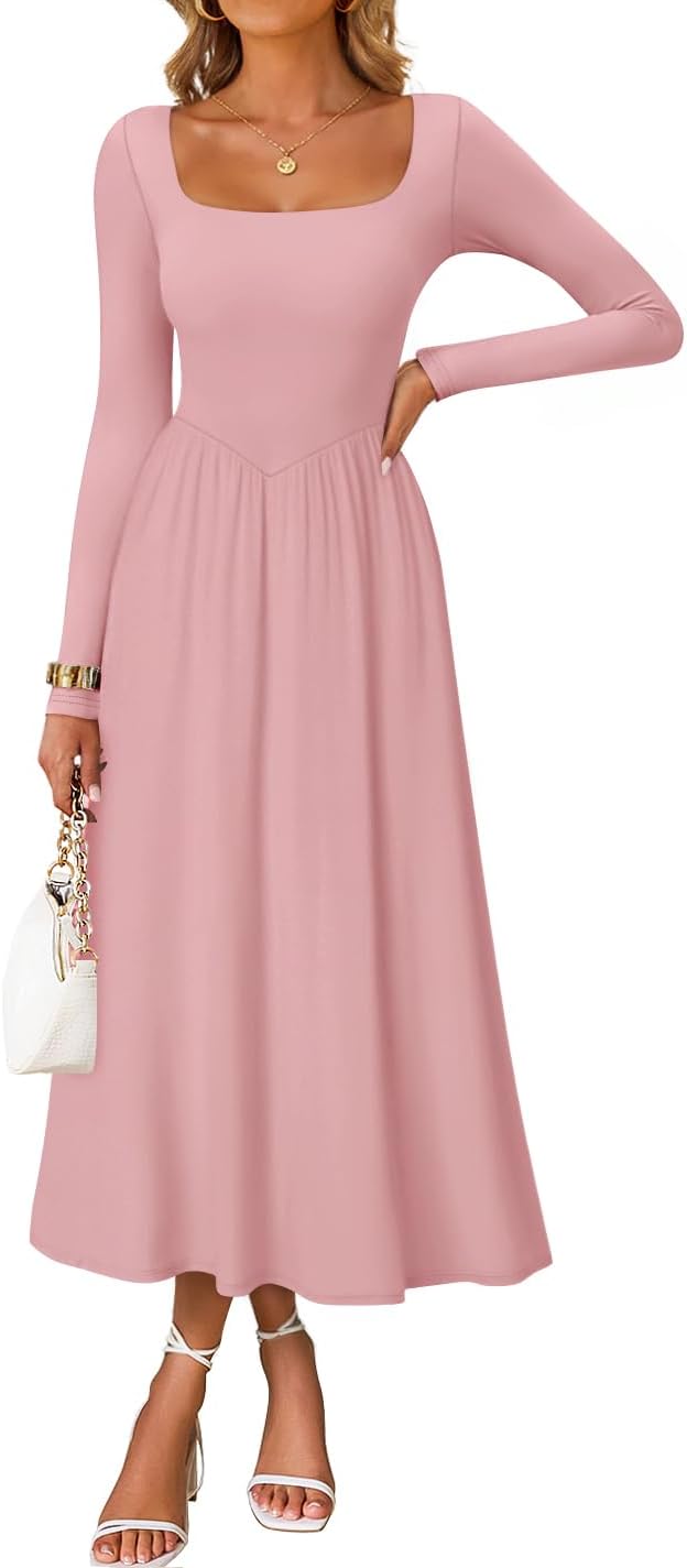 ZESICA Elegant Classy Square Neck Party Midi Dress