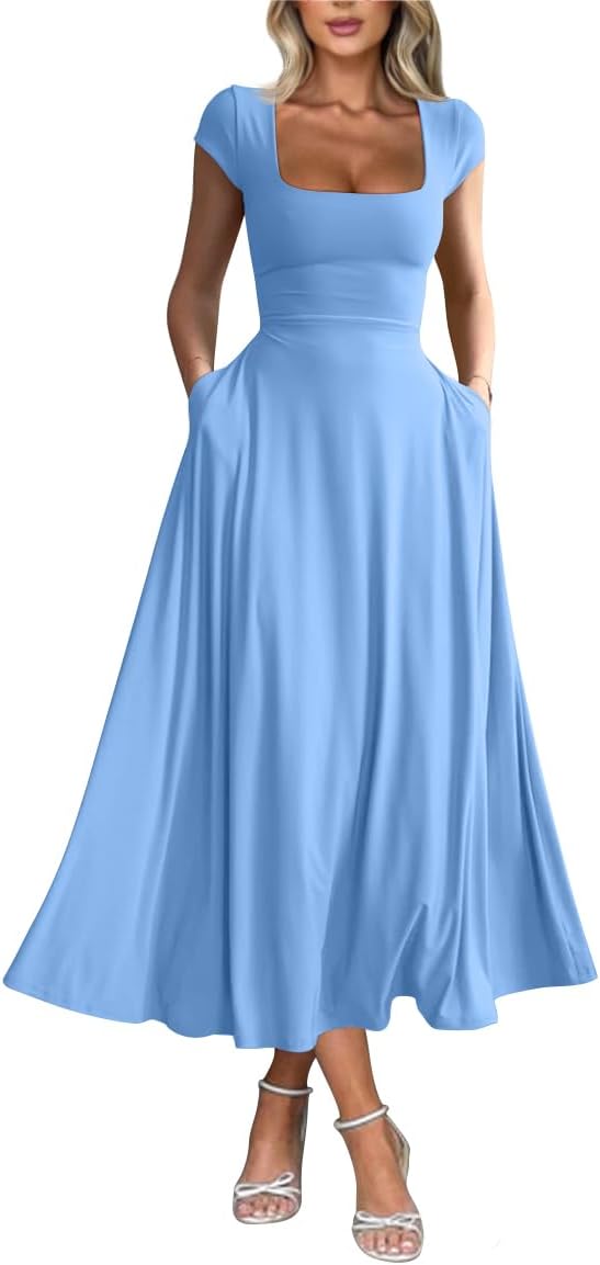 YMDUCH Women’s Casual Slim Maxi Dress with Pockets