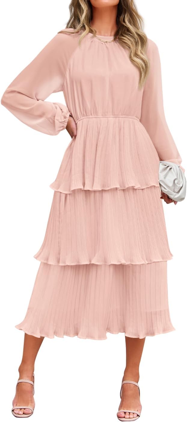 ZESICA Women’s Long Sleeve Tiered Midi Dress