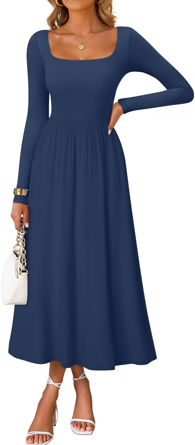 ZESICA Elegant Classy Square Neck Party Midi Dress