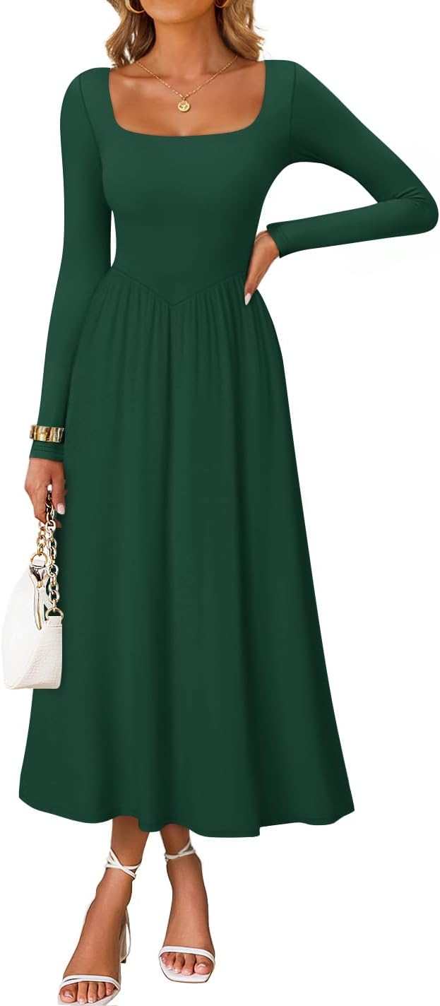 ZESICA Elegant Classy Square Neck Party Midi Dress