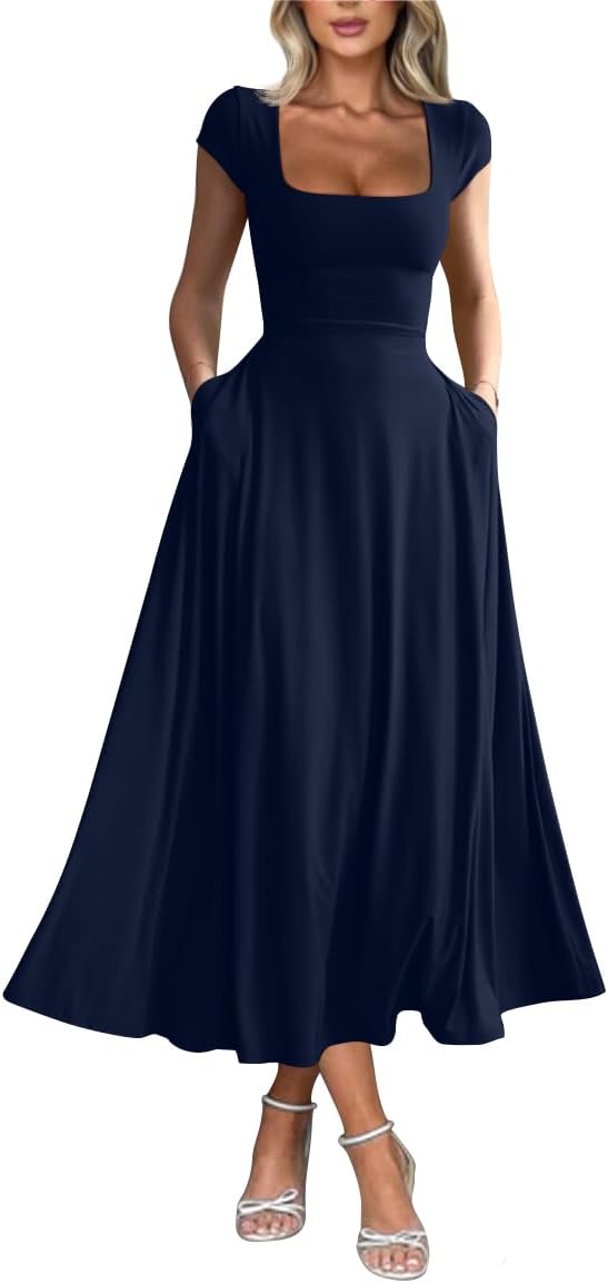 YMDUCH Women’s Casual Slim Maxi Dress with Pockets