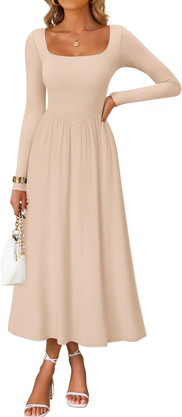 ZESICA Elegant Classy Square Neck Party Midi Dress