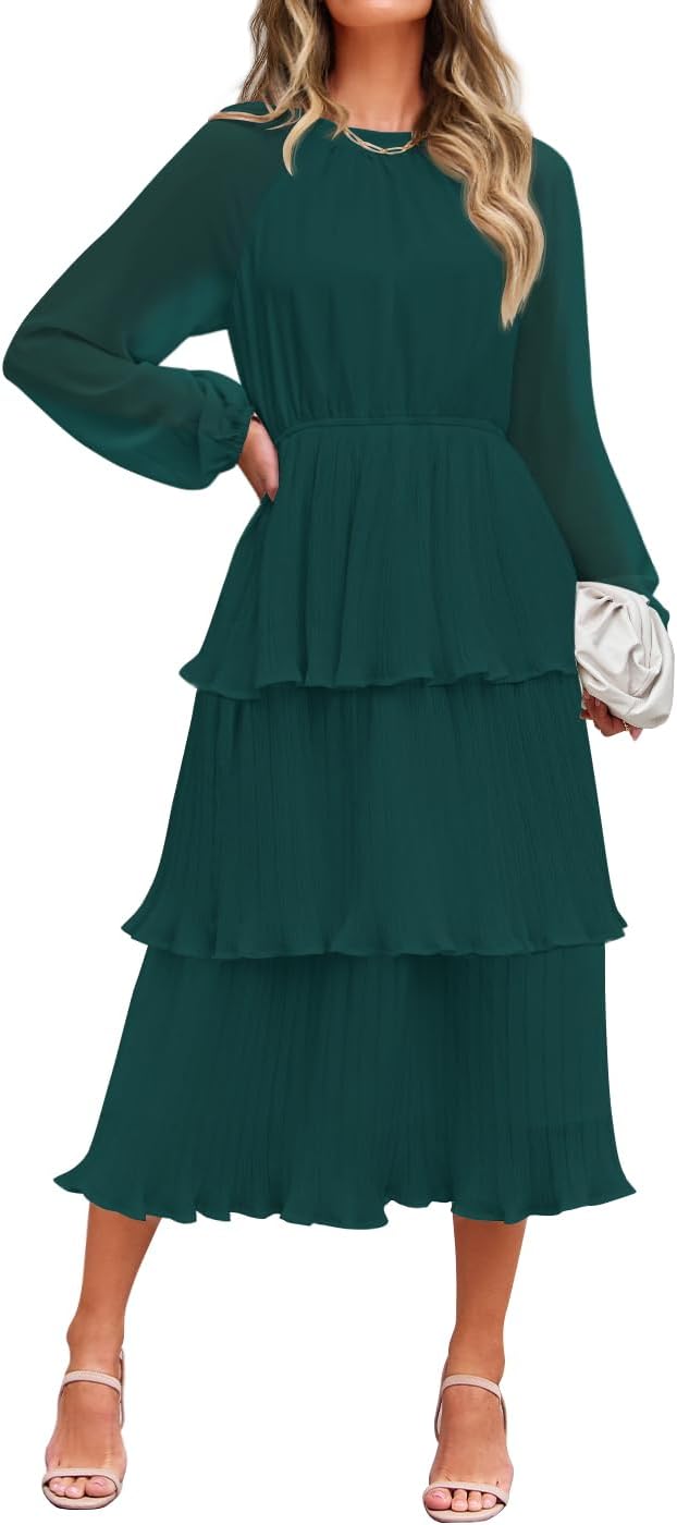 ZESICA Women’s Long Sleeve Tiered Midi Dress