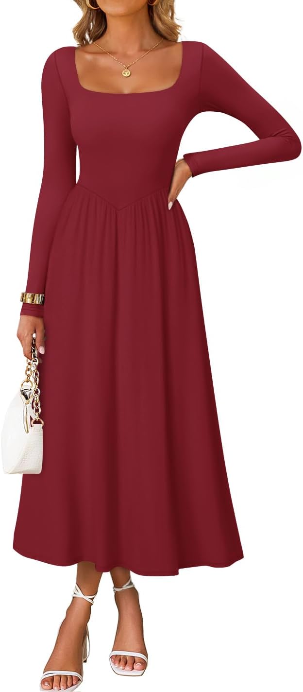 ZESICA Elegant Classy Square Neck Party Midi Dress