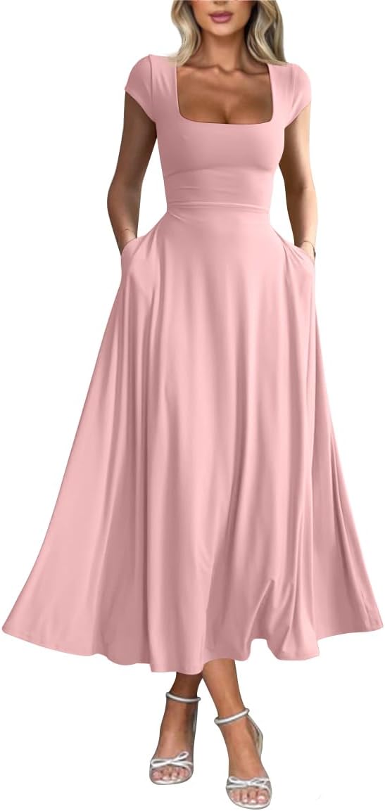 YMDUCH Women’s Casual Slim Maxi Dress with Pockets