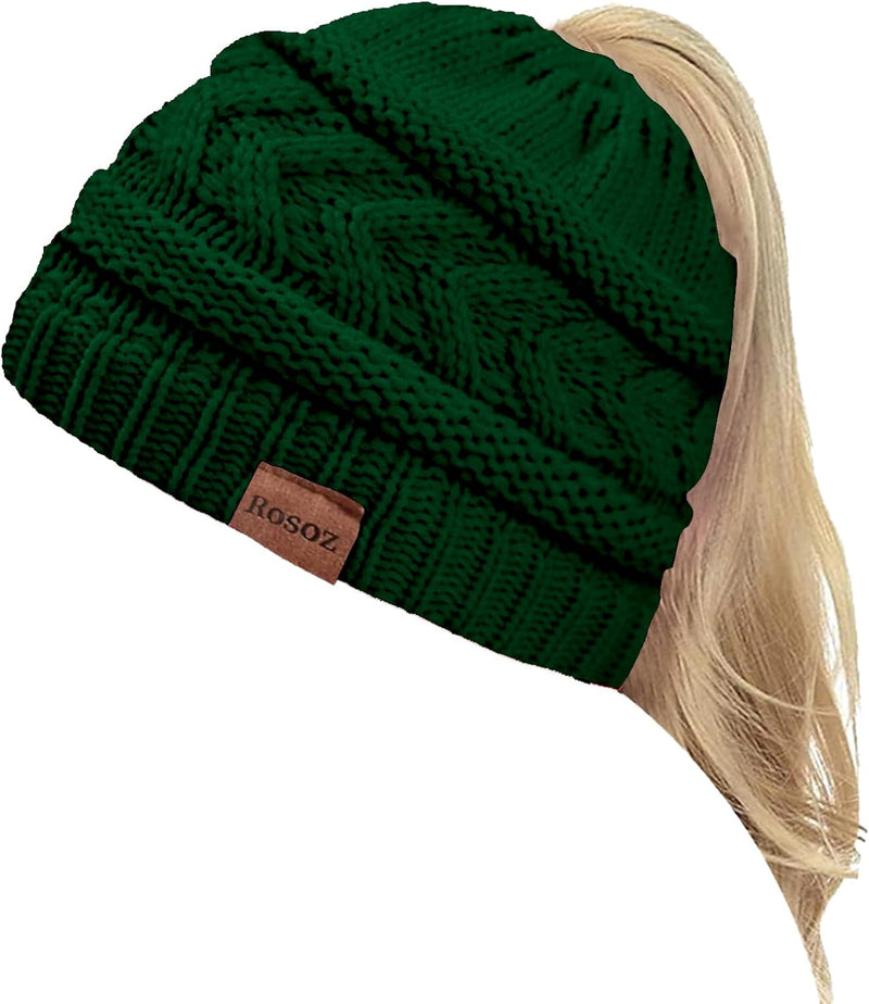 Rosoz 2 Pack Ponytail Beanie for Women