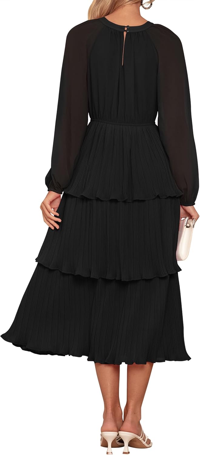 ZESICA Women’s Long Sleeve Tiered Midi Dress
