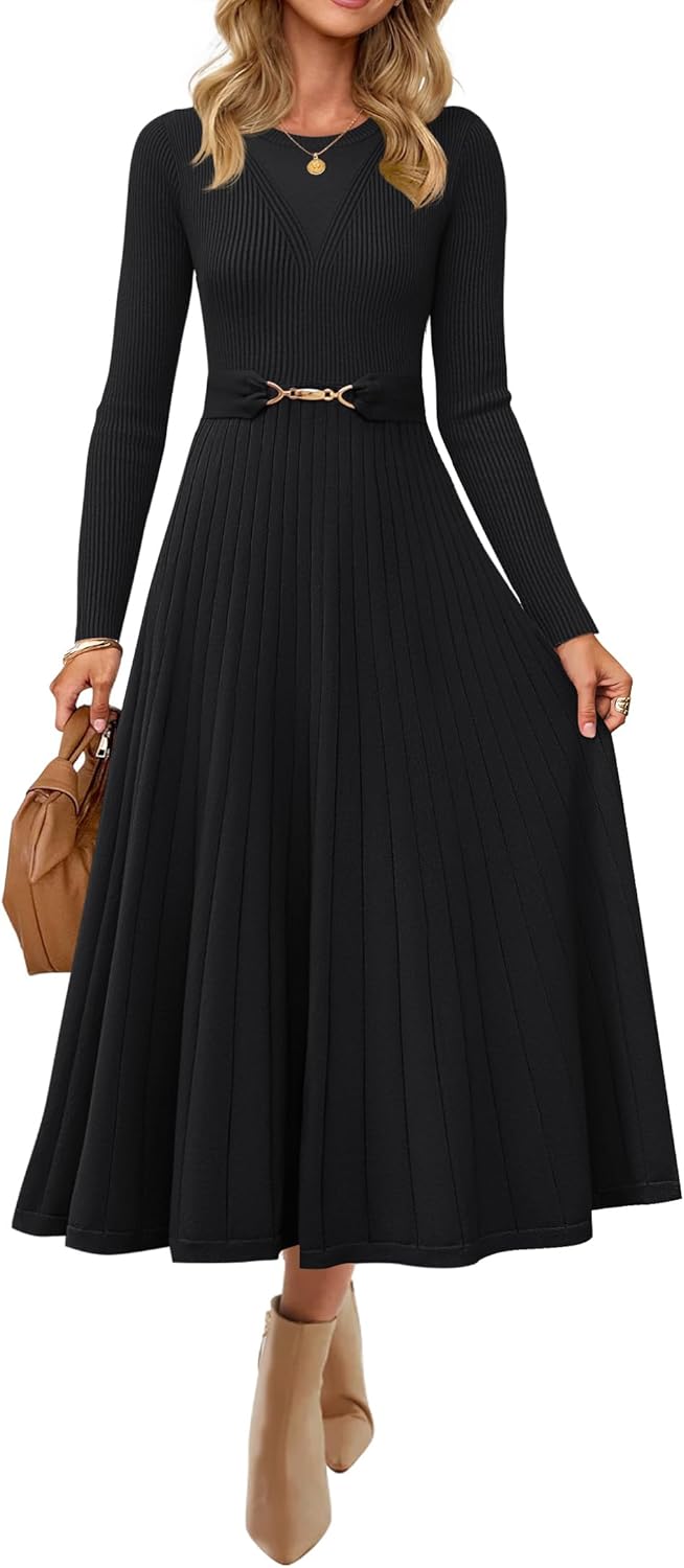 ZESICA Women's Long Sleeve Midi Sweater Dress