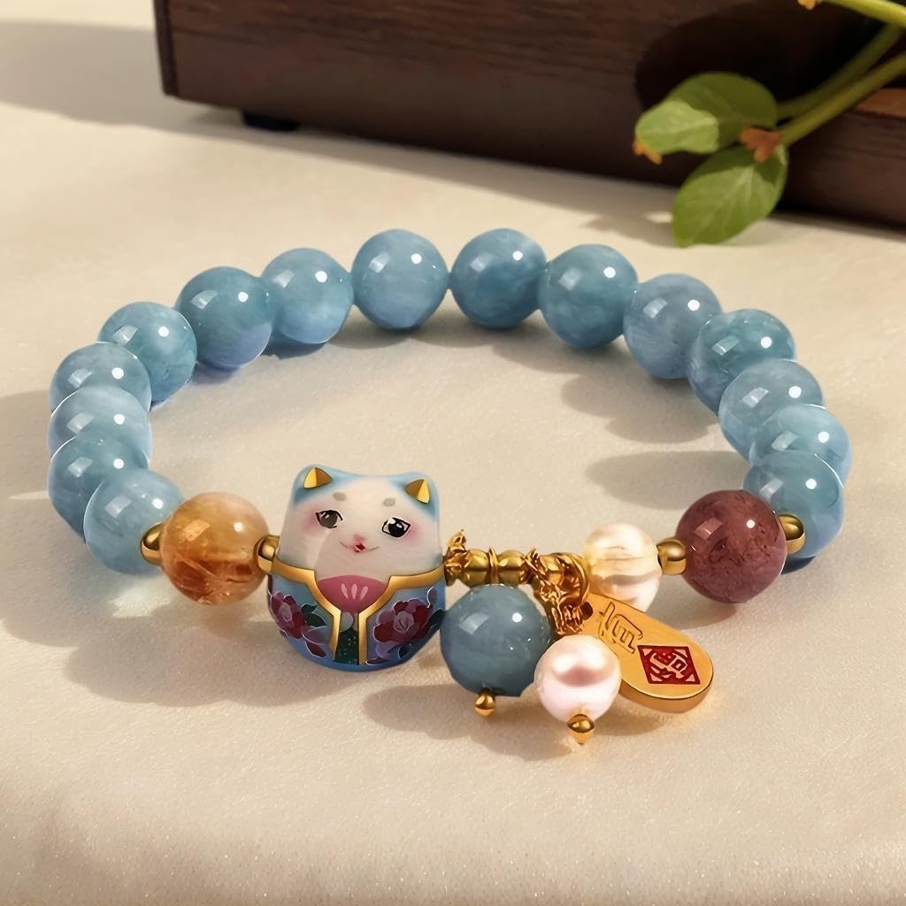 Lucky Cat Blue Crystal Bracelet for Women