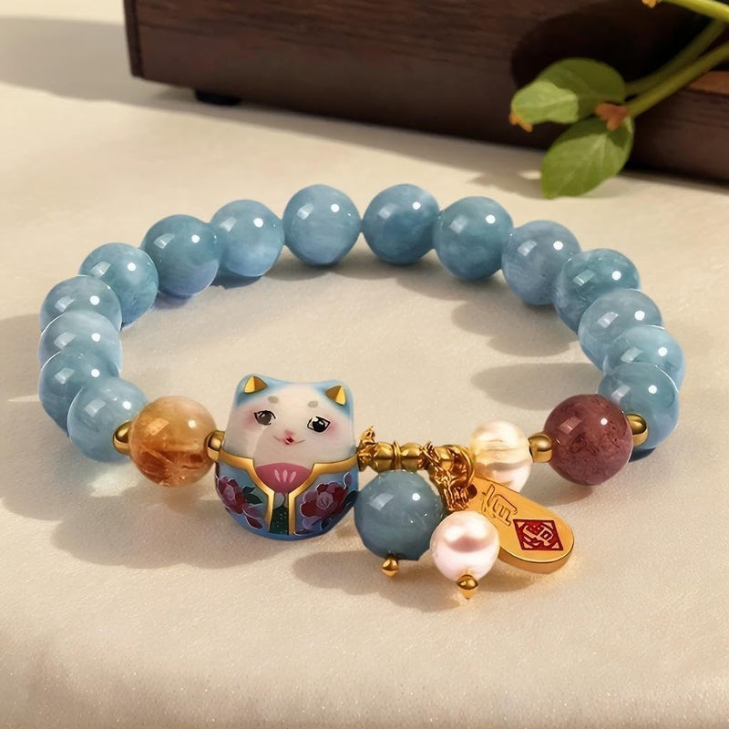 Lucky Cat Blue Crystal Bracelet for Women