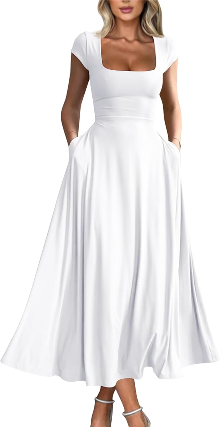 YMDUCH Women’s Casual Slim Maxi Dress with Pockets