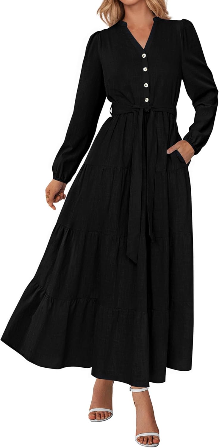 PRETTYGARDEN Women’s Ruffle A-Line Maxi Dress with Pockets
