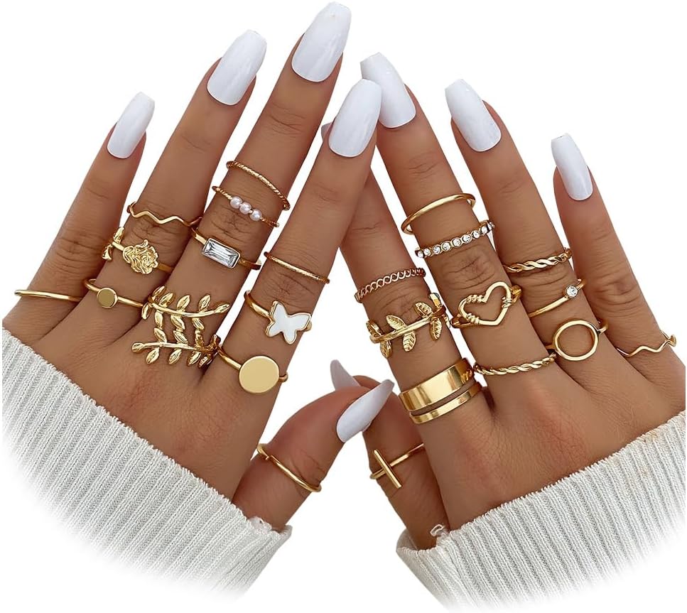 IFKM Gold Stackable Knuckle Rings Set for Women