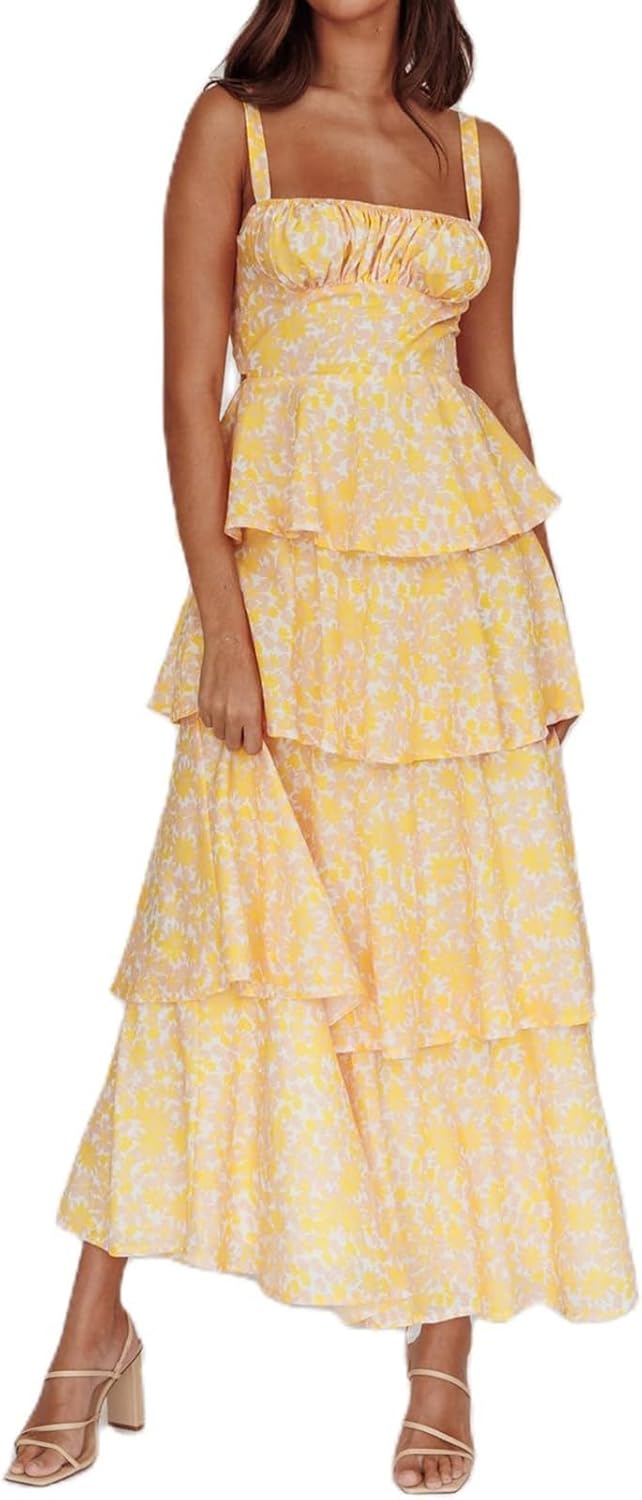 Floral Sleeveless Tiered Boho Maxi Dress