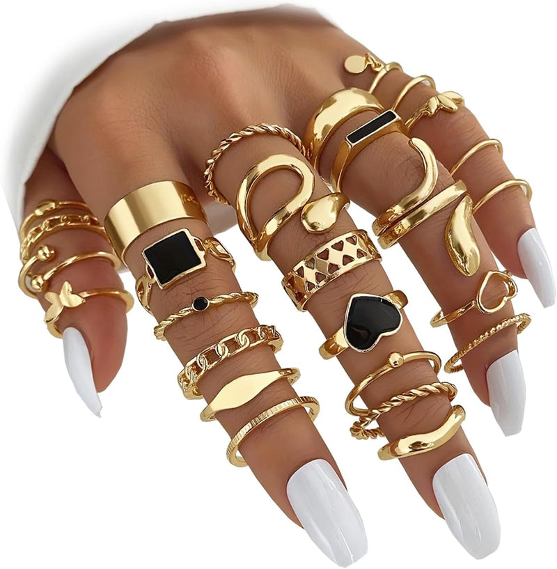 IFKM Gold Stackable Knuckle Rings Set for Women