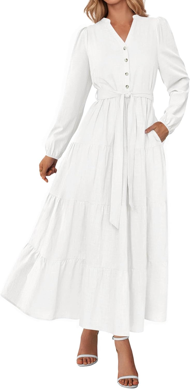 PRETTYGARDEN Women’s Ruffle A-Line Maxi Dress with Pockets