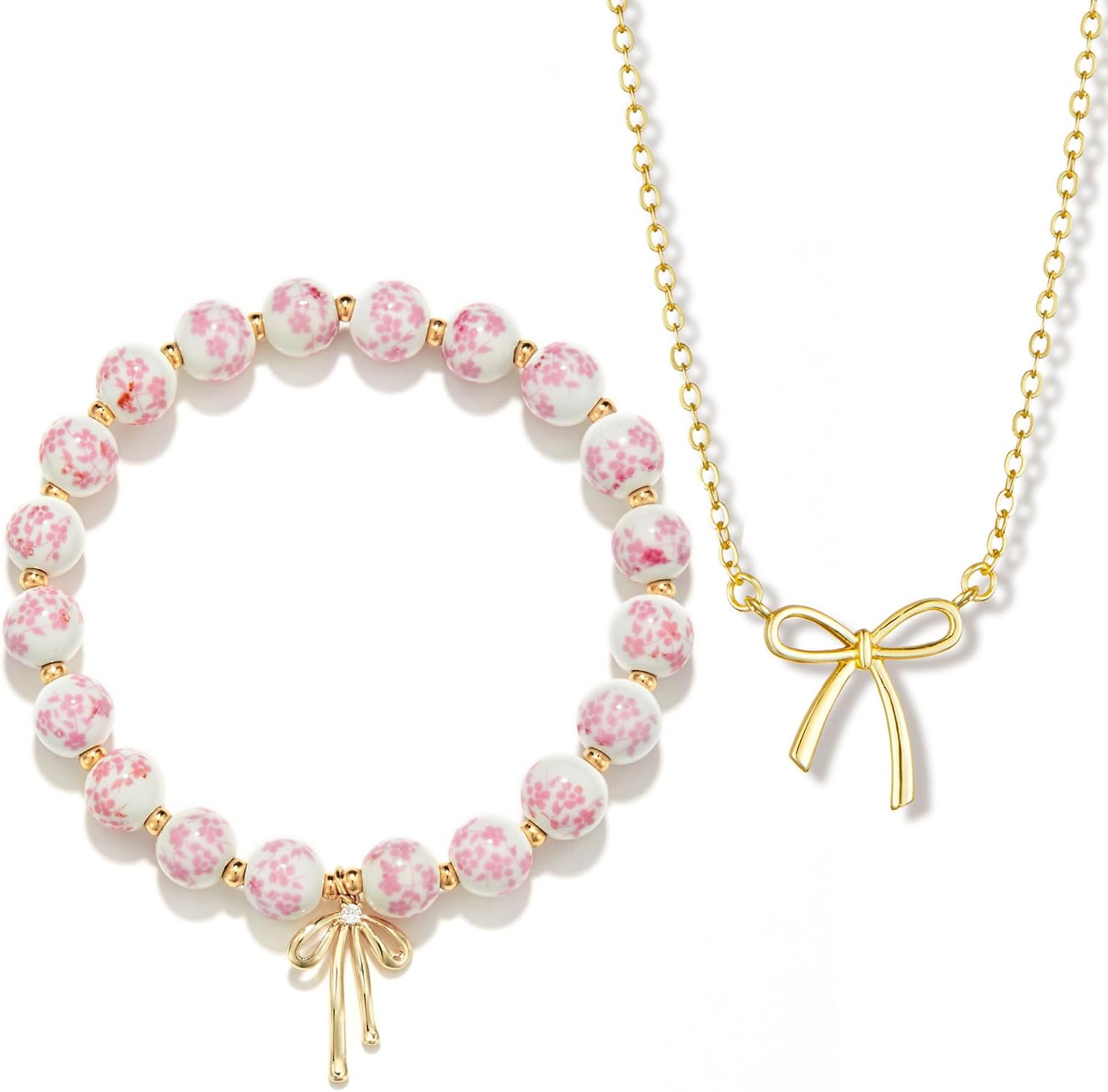 Dainty Bow Pendant Choker & Bracelet Set