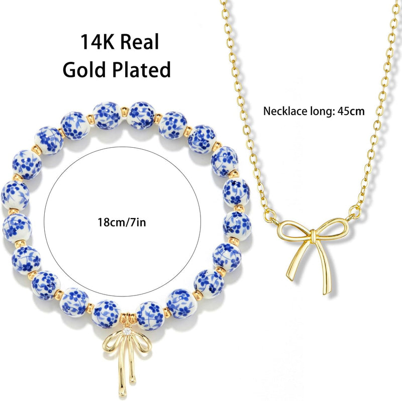 Dainty Bow Pendant Choker & Bracelet Set