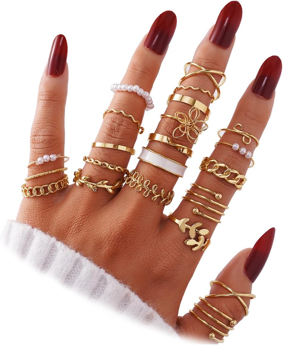 IFKM Gold Stackable Knuckle Rings Set for Women
