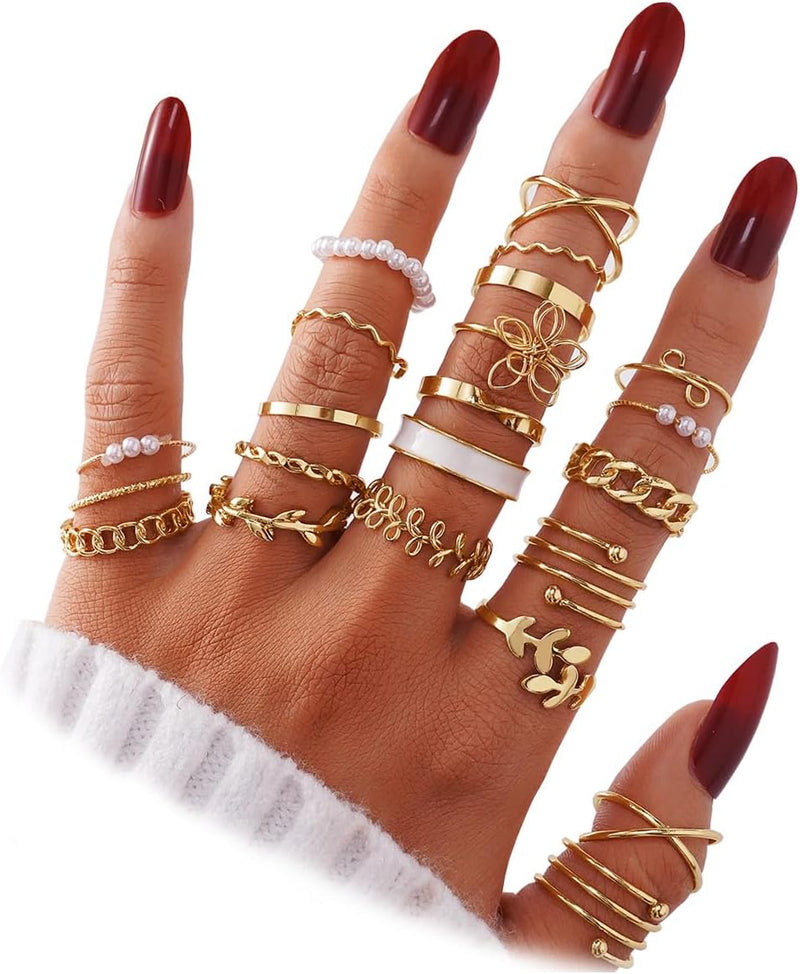 IFKM Gold Stackable Knuckle Rings Set for Women