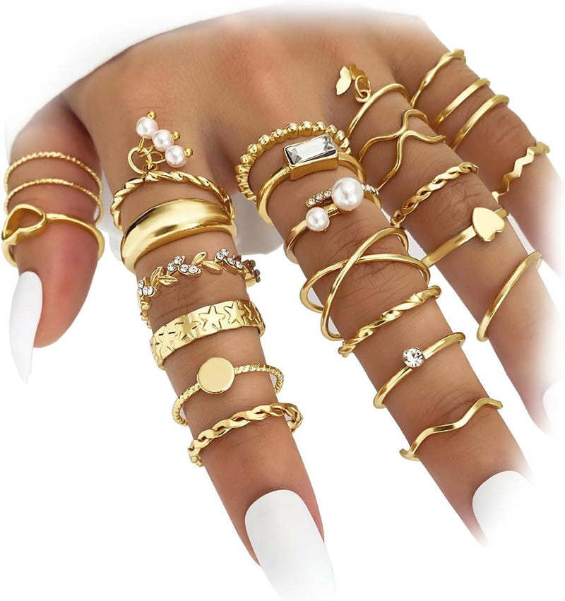 IFKM Gold Stackable Knuckle Rings Set for Women