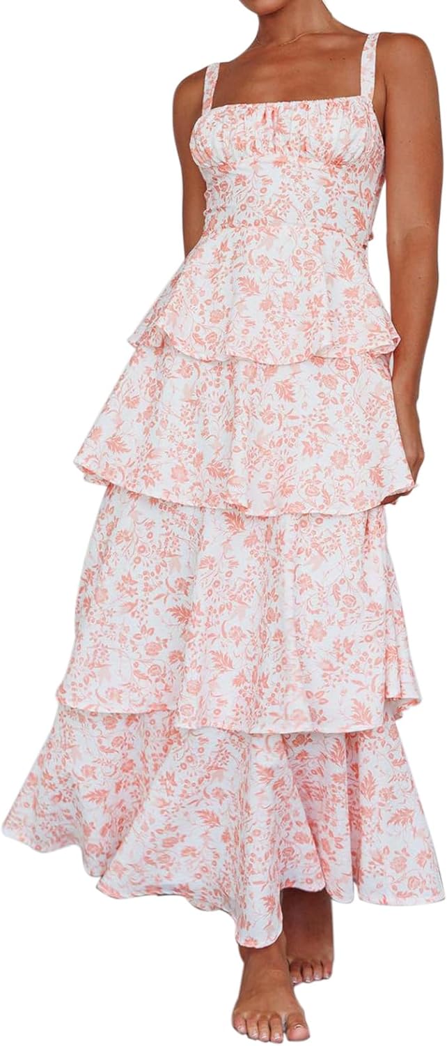 Floral Sleeveless Tiered Boho Maxi Dress