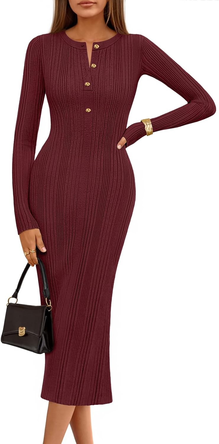 MEROKEETY Women's Bodycon Sweater Midi Dress