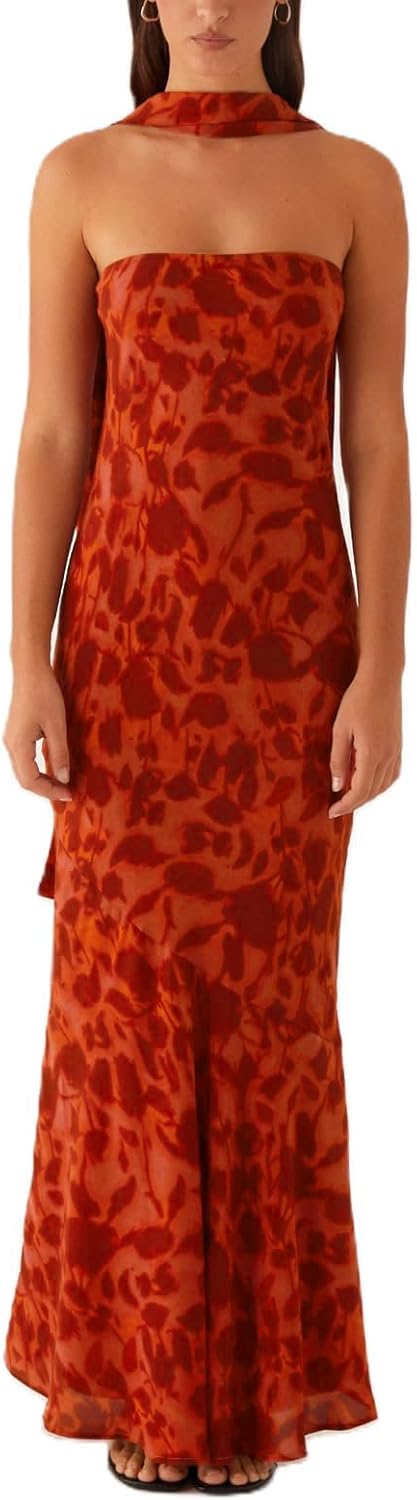 Women Strapless Floral Dress with Sarf Mesh Tube