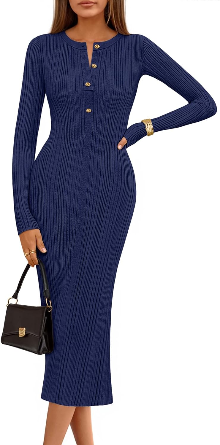 MEROKEETY Women's Bodycon Sweater Midi Dress