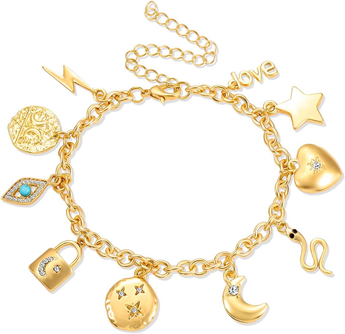 Women’s Link Charm Bracelet with Unicorn & Star
