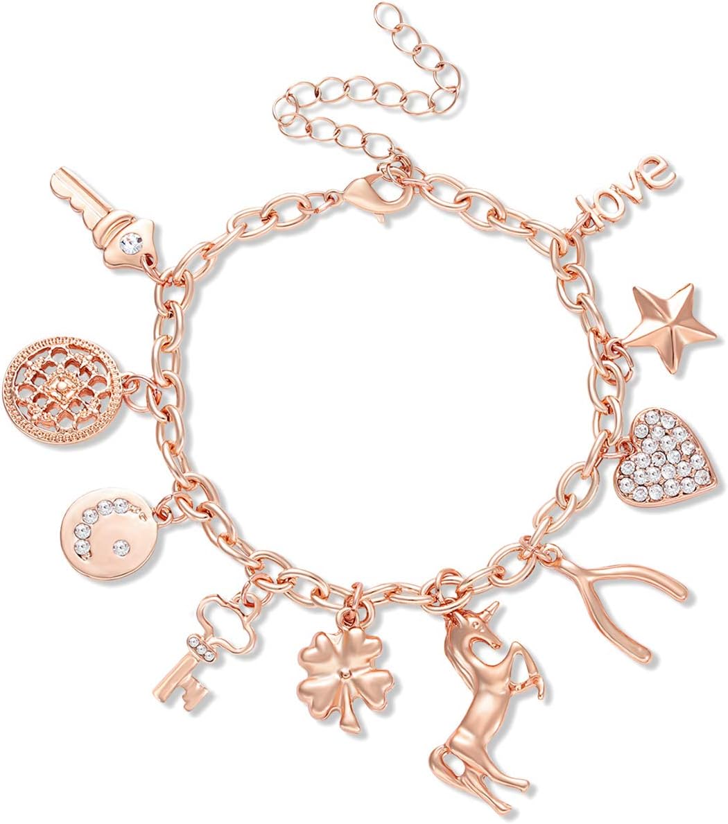 Women’s Link Charm Bracelet with Unicorn & Star