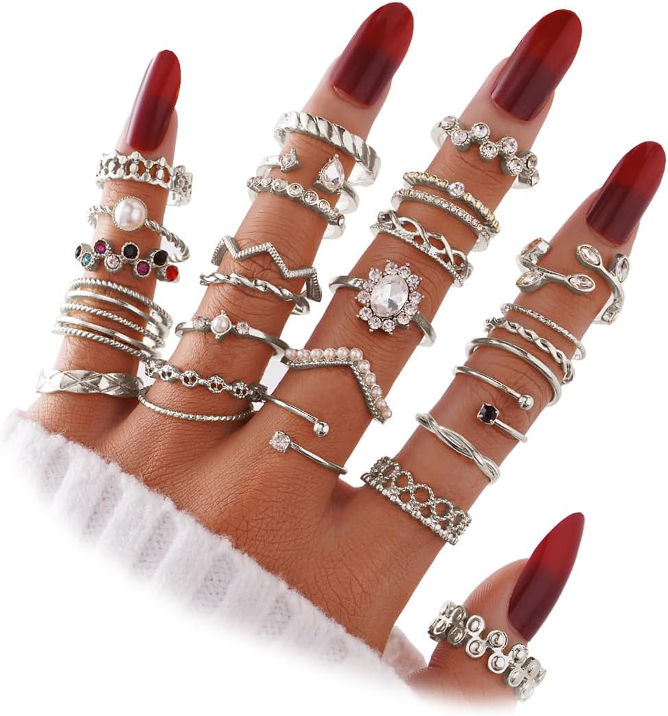 IFKM Gold Stackable Knuckle Rings Set for Women