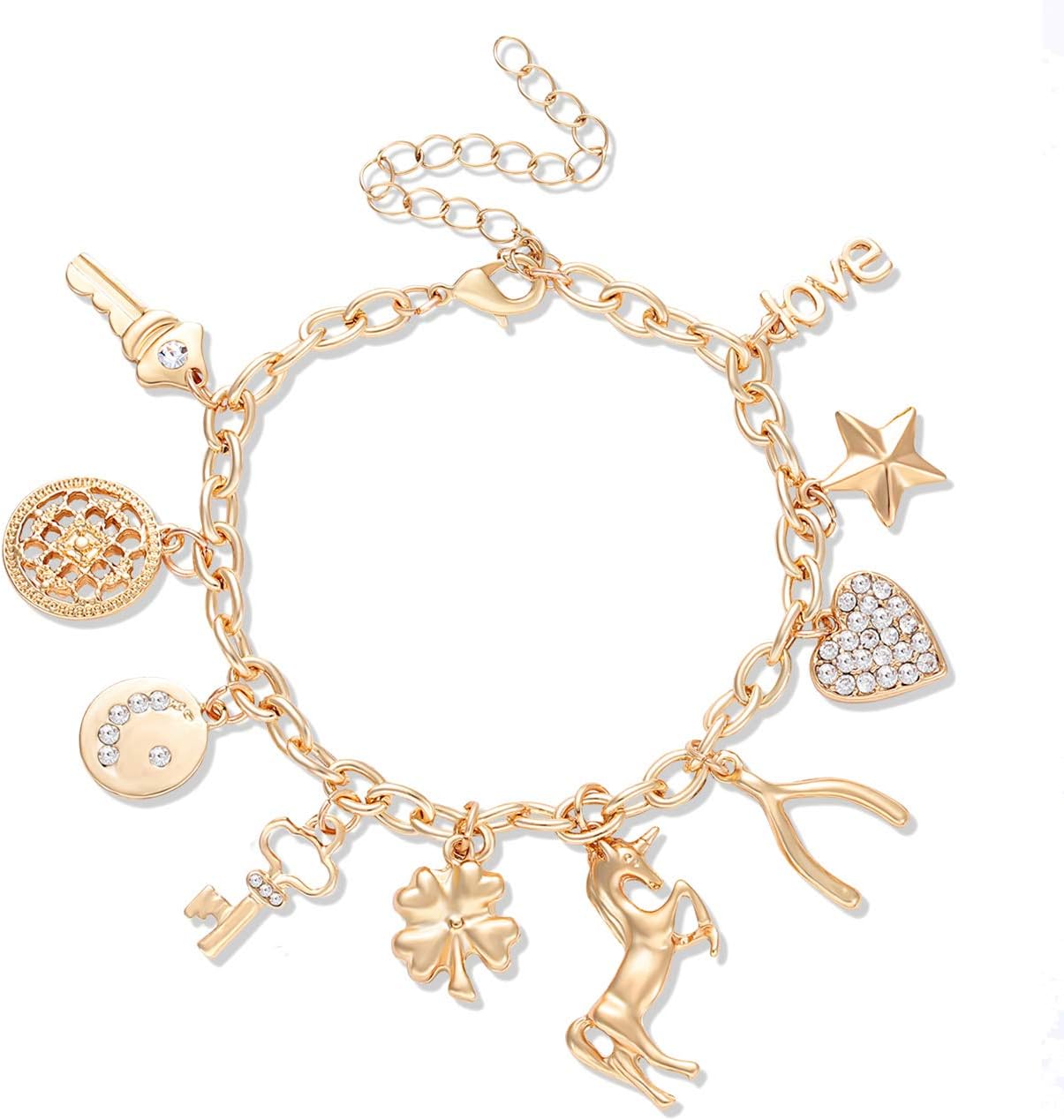 Women’s Link Charm Bracelet with Unicorn & Star
