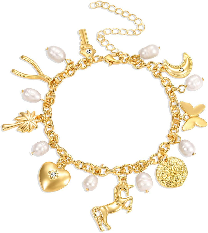 Women’s Link Charm Bracelet with Unicorn & Star