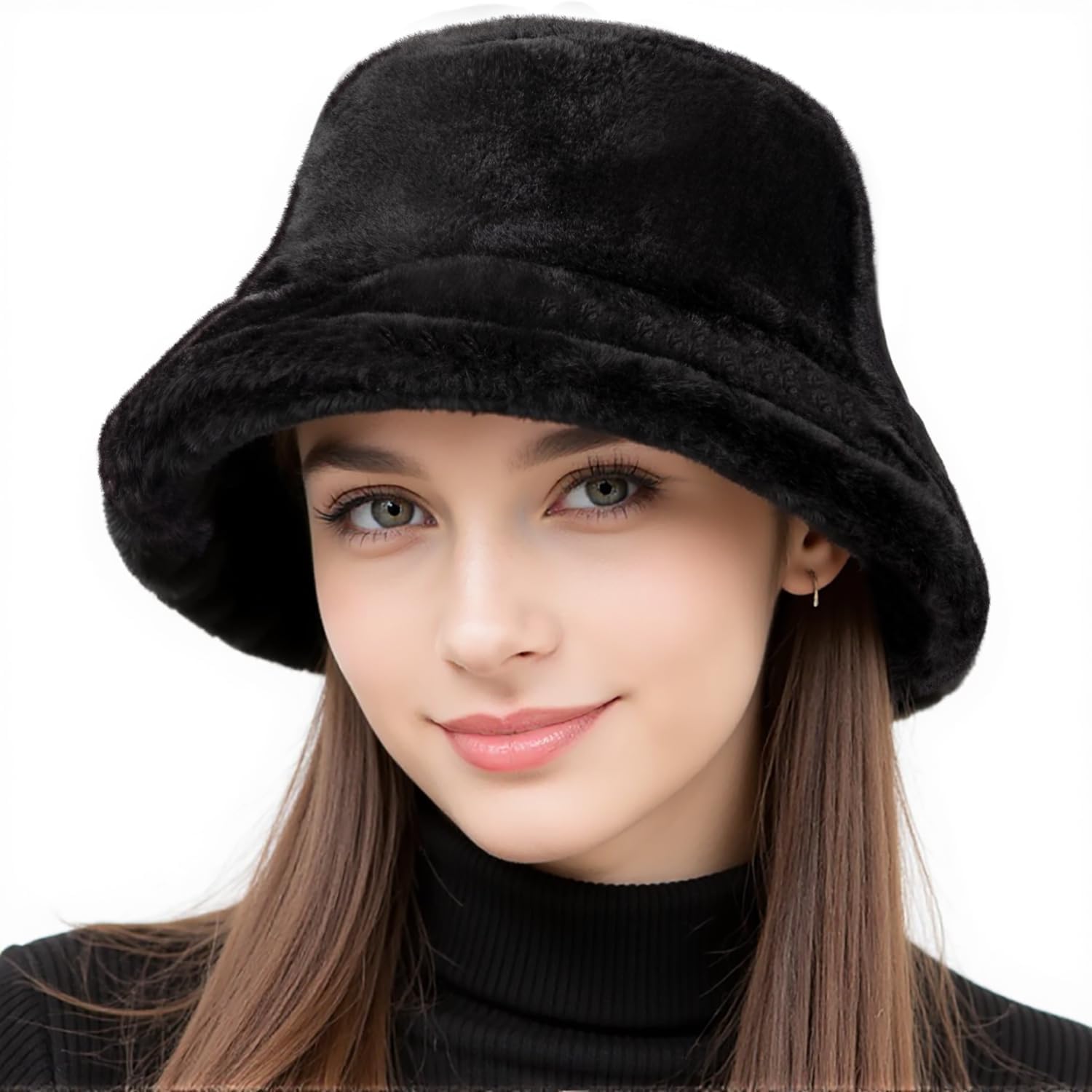 HONGTEYA Winter Fluffy Faux Fur Bucket Hat